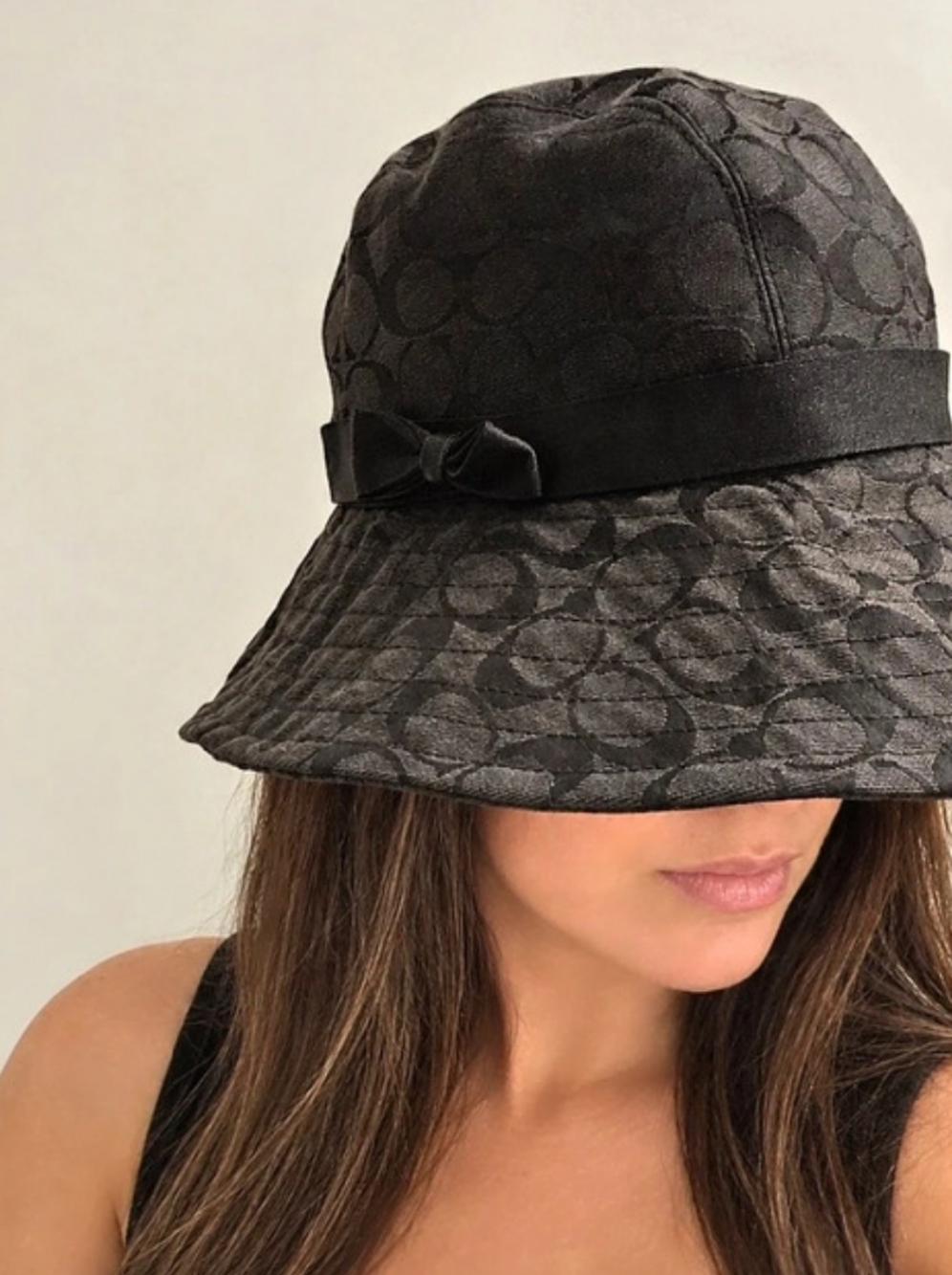 COACH Signature Jacquard Hat with Ribbon Bow